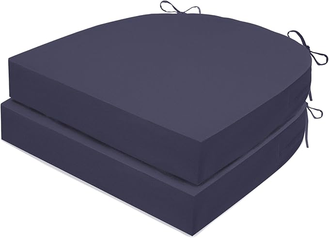 Outdoor Chair Cushions Set of 2, Waterproof Memory Foam Patio Seat Cushions with Ties for Garden Sofa & Dining Furniture, 3-Year Color Fastness, 16x17x2 Inch, Grey