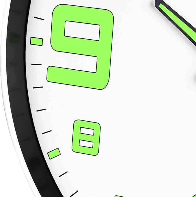 JoFomp Modern Night Light Wall Clock, 12 inch Silent Non-Ticking Clock with Glow in The Dark Function, Battery Operate Lighted Wall Clock for Living Room Kitchen Bedroom Decor (White)