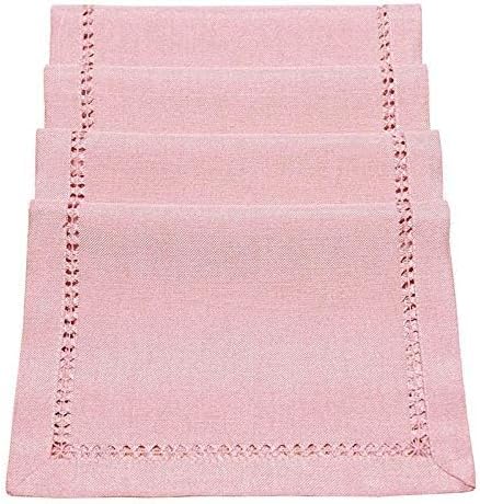 Grelucgo Handcrafted Solid Color Dining Table Placemats, Double-Hemstitched (Pink, 12 x 18 Placemats (Set of 4))