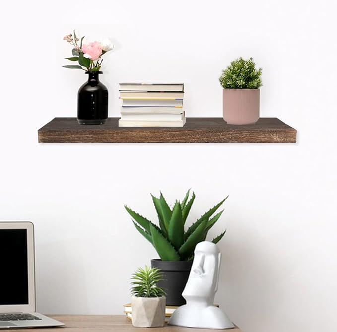 Floating Shelves for Wall, 16*6*1inch Wood Wall Mounted Shelves for Room Decor, Repisas Flotantes for Book Bathroom Bedroom Storage, Renter Friendly Shelves with Invisible Brackets (Brown)
