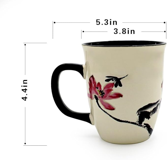 Funny Ceramic Magic Heat Color Changing Art Coffee Tea Mug Lotus Printing Porcelain Mugs for Women Personalized White Green Tea Cup 16 oz Large Coffee Mug for Mom Girl Grandma And Man