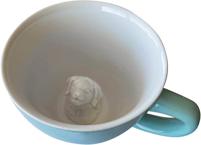 Creature Cups DOG Ceramic Cup (11 Ounce, Aqua Green Exterior) - Hidden 3D Animal Inside Mug - Puppy Doggie Mug - Birthday, Holiday & Housewarming Drinkware Gift for Coffee & Tea Lovers