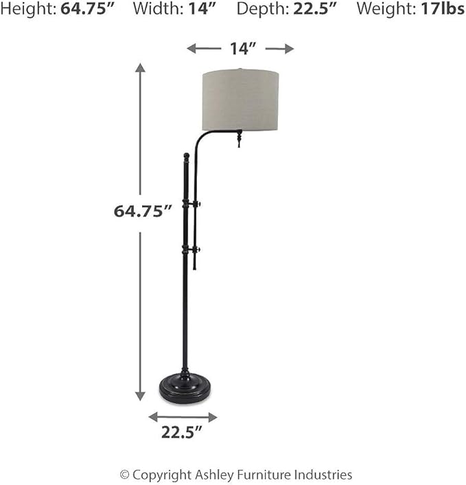 Signature Design by Ashley Anemoon Casual 64.63" Metal Floor Lamp with Adjustable Arm, Black