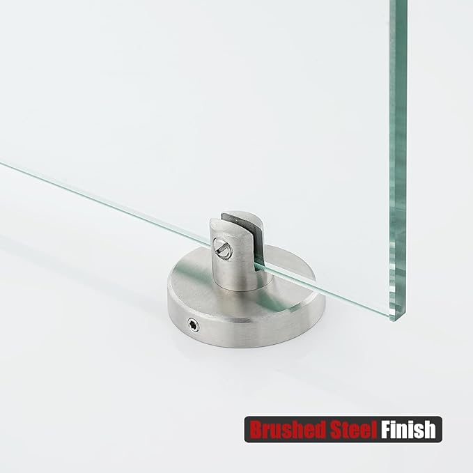 JQK Corner Glass Shelf, Brushed Steel Bathroom 304 Stainless Steel Shower Triangle Floating Wall Shelf, 10 x 10 Tempered Glass, 2 Pack, TGS190L10-BN-P2