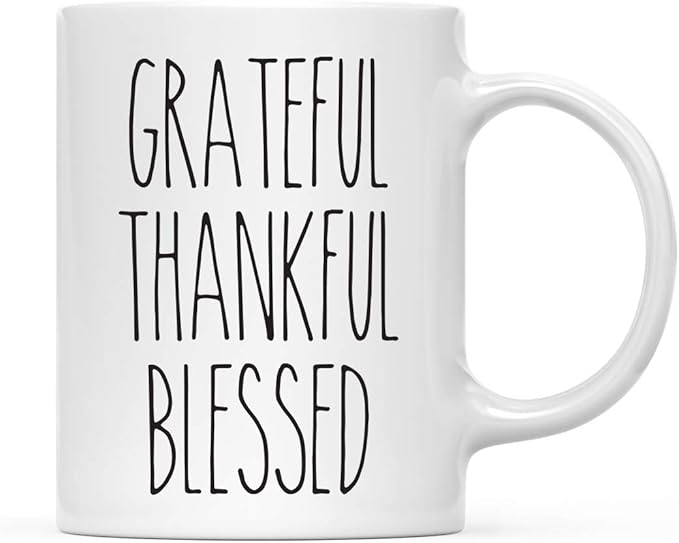 Andaz Press Simple Rustic Farmhouse Kitchen Decor 11oz. Ceramic Coffee Tea Mug, Grateful Thankful Blessed, 1-Pack, Includes Gift Box, Minimalist Birthday Idea