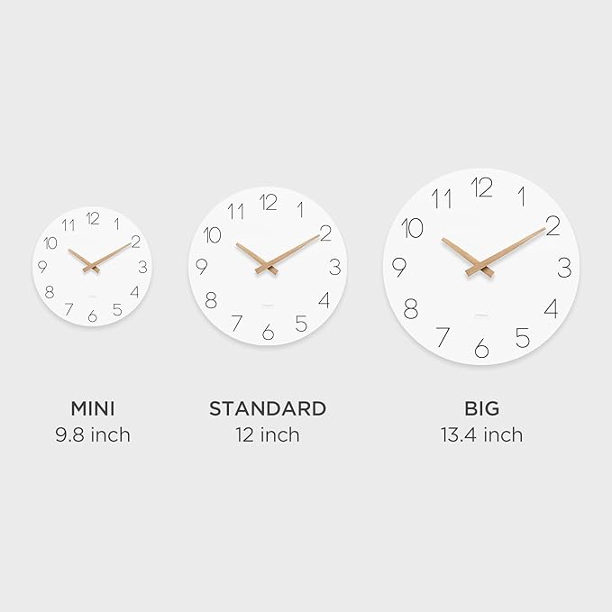 mooas Flatwood Wall Clock (Wood Big),13" Non-Ticking Sweep Movement Decorative Battery Operated Wooden Wall Clock for Home Living Room Kitchen Bedroom Office School