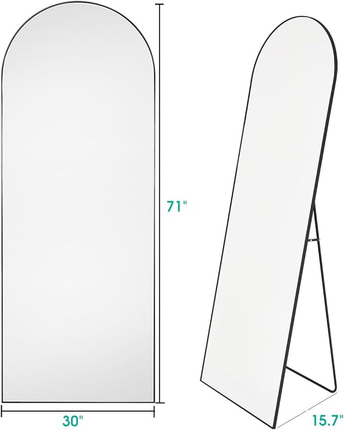 Full Length Mirror, Arched Floor Mirror, 30" x 71" Oversized Full Length Mirror, Freestanding, Full Body Mirror, Arch Mirror Full Length, Wall Mounted Mirror for Bedroom, Black