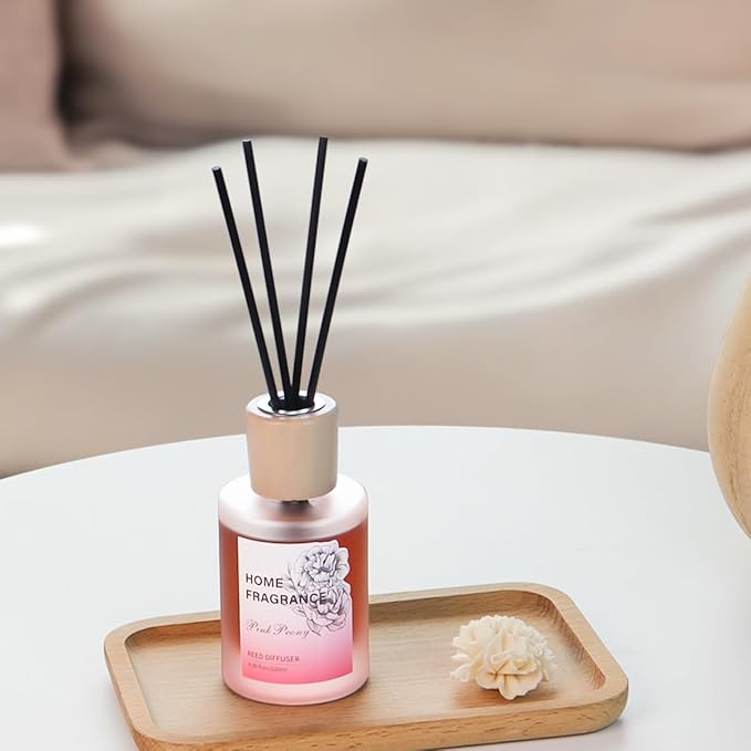 Reed Diffuser - Pink Peony 4.06oz (120ml) 1 Pack Essential Oil Reed Diffuser Set with 8 Sticks, Long Lasting Fragrance for Home, Bathroom, Bedroom, Room, Decor