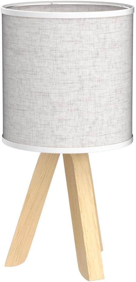 HAITRAL Small Table Lamps - Wooden Tripod Nightstand Lamps Set of 2 for Bedroom, Living Room, Office, Home with Fabric Linen Shade
