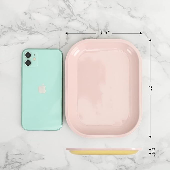 HOKirin Pink Small Metal Tray with Soft PVC Magnetic Lid,7"x5.5"x0.6"