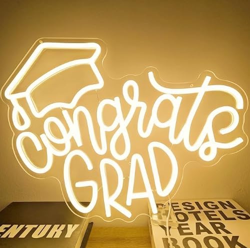 Congrats Grad Neon Sign Graduation Cap Neon Led Sign Dimmable Congrats Neon Sign for Wall Decor Graduation Party Neon Light Sign for Class Room Party Room Dorm Backdrop Celebration Gifts