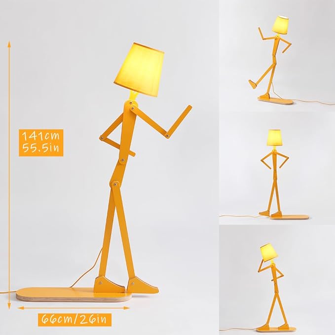 Cool Mini Wood Floor Lamp for Living Room Bedroom Farmhouse - Corner Decorative Reading Standing Light Creative Swing Arm Arc Design Gift for Kids Room (Egg Yellow)
