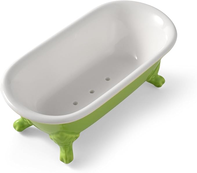 6.5" Ceramic Mini Decorative Clawfoot Bathtub Bar Soap Dish, Kitchen Sponge Holder and Shower Tray for Bathroom, 1 Pack(Lime)