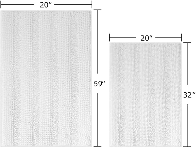Bath Mat for Bathroom Ultra-Soft Machine Washable Rugs for Shower Room with Non-Slip Backing Shaggy Absorbent Luxury Chenille Bath Rug Perfect for Tub Sink Bedroom Door (20"x59", Pure White)