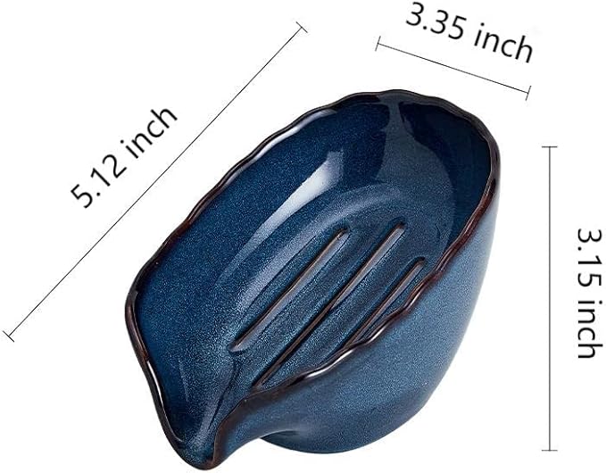 Self Draining Soap Dish, Premium Ceramic Bar Soap Holder, Easy to Clean Keeps Soap Dry, Soap Savers for Bathroom Shower, Kitchen Sink and Countertop (Vintage Blue, 1pc)