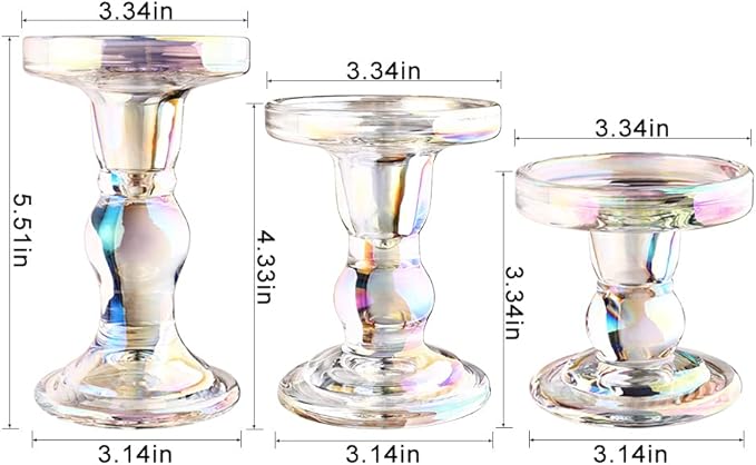 3-Piece Set of Glass Candlestick, Crystal Candlestick Holder Holder and Conical Candle, Christmas Candle Holder Decoration, Family Living Room Wedding Candle Holder (7 Colour)