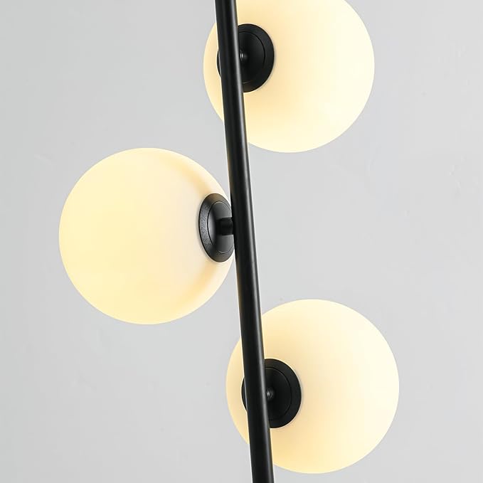Black Globe Table Lamp Modern 3-Light Desk Light with Milk White Glass Shade Modern Nightstand Lamp for Bedroom Bedside End Table,G9 Bulb(Not Included)