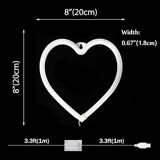 Pink Heart Neon Signs for Wall Deacor, LED Heart Lamp Battery Operated/USB Love Neon Lights for Bedroom, Mother's Day, Christmas, Valentine's Day Decorations-Pink