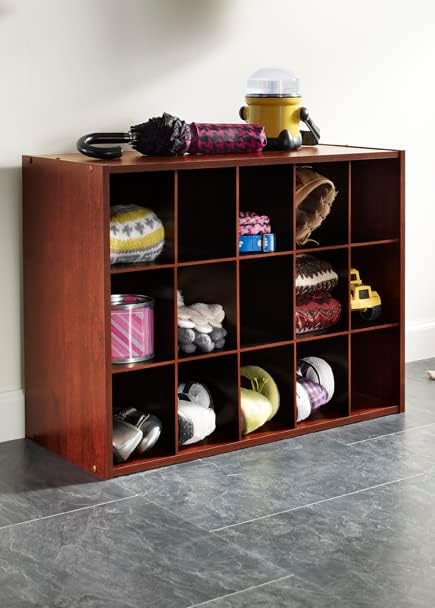 ClosetMaid 15 Cube Stackable Storage Organizer for Shoes, Bags, Crafts, Hobbies with Wood Shelves, for Closet, Entryway or Mudroom, Dark Cherry