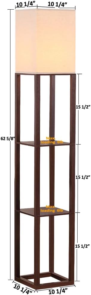 HomeFocus - LED Floor Lamp with Shelves,Floor Lamp with USB Charging,Shelf Floor Light,Corner Display Lamp for Living Room,Bedroom and Office,Wood,Brown.