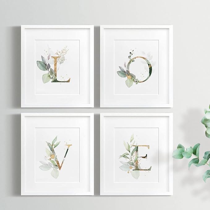 Love Botanical Simple Life Green Leaf Painting Bathroom Wall Decor Art Print Set of 4(8”X10”), Boho Leaf Eucalyptus Wall Décor, Watercolor Modern Bohemia Botanical Floral Leaves Kitchen Plant