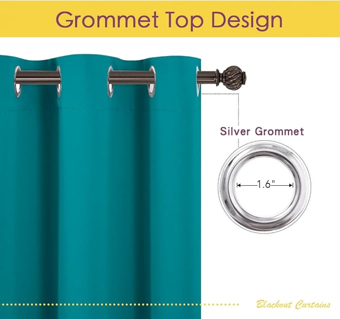 NICETOWN Thermal Insulated Peacock Teal Blackout Curtains for Bedroom, Window Treatment Solid Grommet Room Darkening Drape Panels for Bedroom (Set of 2, 70 by 63 inches Long)