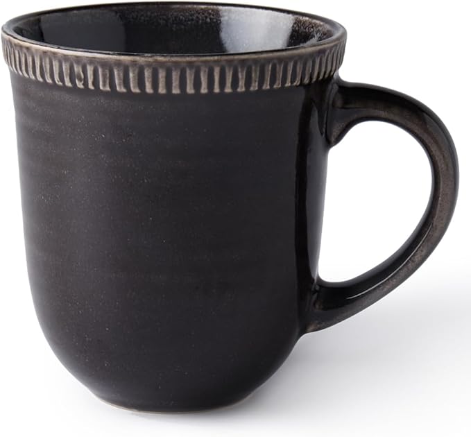 Ceramic Coffee Mugs, Black mugs, 15oz, Vintage Tea Cups with Handle for Office/Home, Handmade Pottery Mug, Embossment Craft, Dishwasher and Microwave Safe. (Black)