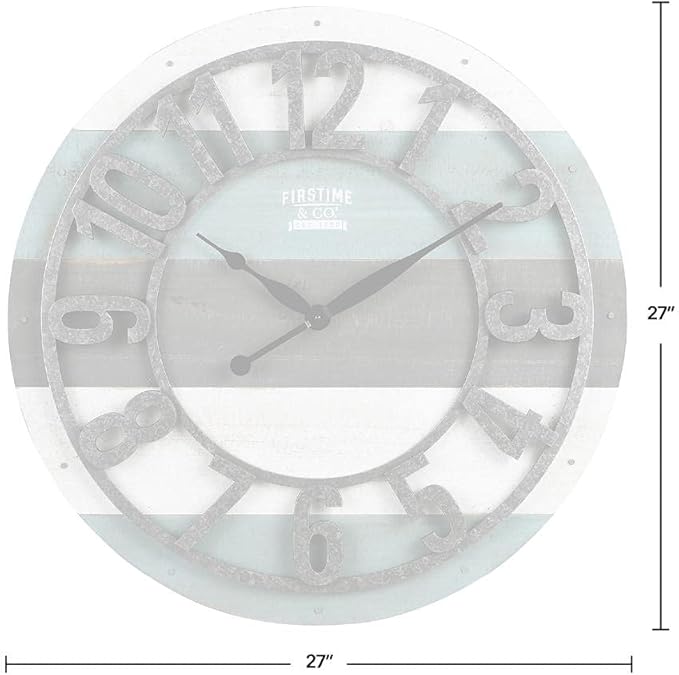 FirsTime & Co. Teal Shabby Planks Wall Clock, Large Vintage Decor for Living Room, Home Office, Round, Wood, Farmhouse, 27 inches