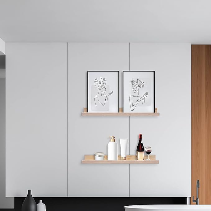MBYD 24 Inch Floating Shelves Natural Wood Set of 3, Wall Mount Picture Ledge Wooden Wall Shelf for Home Decoration Nursery Book Shelves for Bedroom, Living Room, Office, Kitchen, 3 Same Dimensions