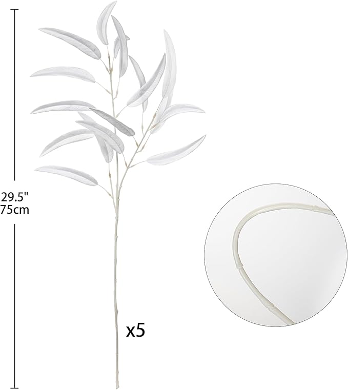 Briful 5-Pack 29.5’’Faux Eucalyptus Stems with White Willow Eucalyptus Leaves and Branches – Artificial Floral Stems for DIY Floral Arrangements, Wedding Bouquets, Vase Fillers, Home Decor