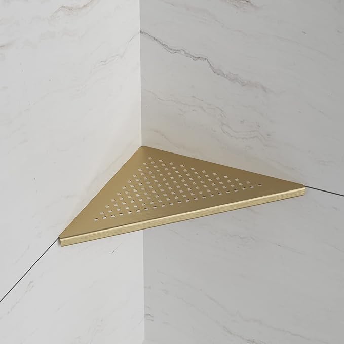 Neodrain 10 Inch Golden Bathroom Corner Shelf Set of 2, Floating Corner Shelves for Wall, 304 Stainless Steel Wall Storage Shelves for Bathroom,No Drilling