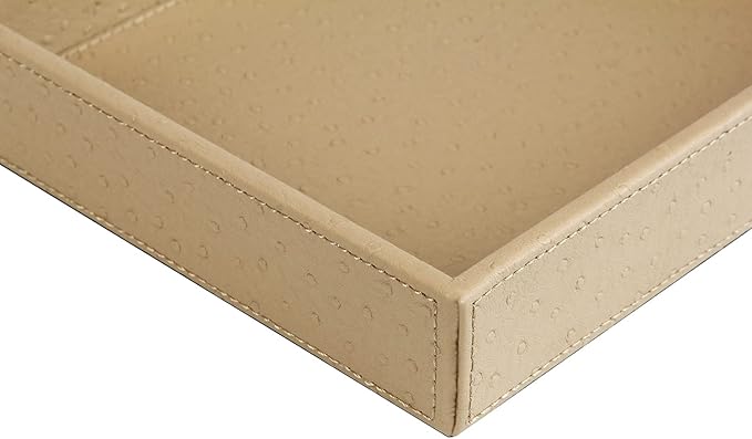 HofferRuffer Faux Leather Vanity Tray, Elegant Desktop Storage Organizer, Decorative Catchall Perfume Tray, Bathroom Valet Tray, Nightstand or Dresser Organizer, 10.2 x 8.4 x 1.8 inches (Beige)