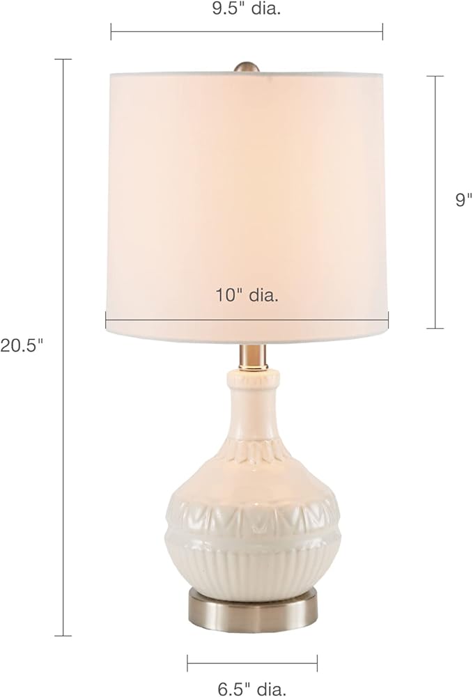 510 DESIGN Gypsy Ceramic Table Lamps for Bedroom, Nightstand Light with Cotton Blend Fabric Shade, Rotary Switch, 72" Corded, 60W, Transitional, Farm House, Used at Desk Side, Living Space - White