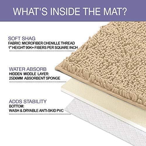 LuxUrux Bathroom Rugs Sets 2 Piece: Quick Dry, Soft Plush Anti-Slip, Super Absorbent. Includes Rectangular (31x20 inches) & U-Shaped Toilet Mat (20x20 inches) | Birch