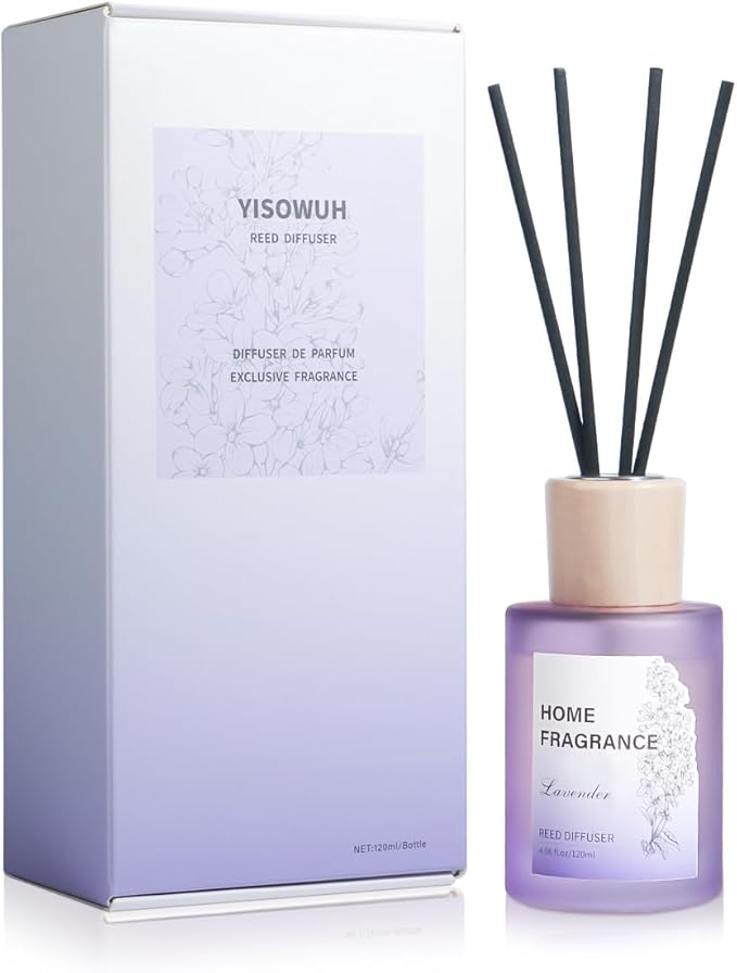 Reed Diffuser - Lavender 4.06oz (120ml) 1 Pack Essential Oil Reed Diffuser Set with 8 Sticks, Long Lasting Fragrance for Home, Bathroom, Bedroom, Room, Decor