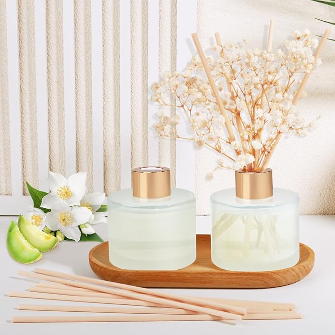 Scent Diffuser Set, 5.28oz (150ml) White Jasmine & 5.28oz (150ml) Fruit Scent Diffuser with 16 Sticks Long Lasting Fragrance for Home, Bathroom, Room Decor
