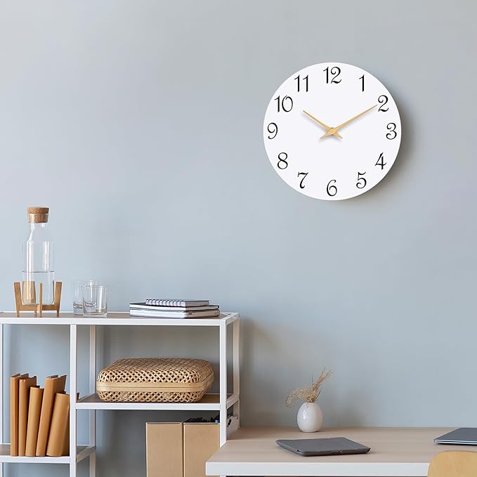 Wall Clock, 8 Inch Modern Wall Clocks Battery Operated, Small Silent Non Ticking Clock Decorative for Kitchen, Bathroom, Bedroom, Desk, Bookshelf (White)