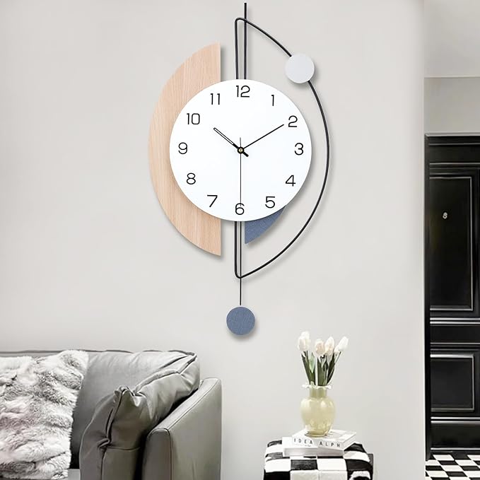 Wall Clock,Large Decorative Wall Clocks with Pendulum,Battery Operated Silent Quality Quartz Wall Clock for Living Room,Kitchen,Home,Bathroom,Bedroom Wall Decor,14x28.4inch