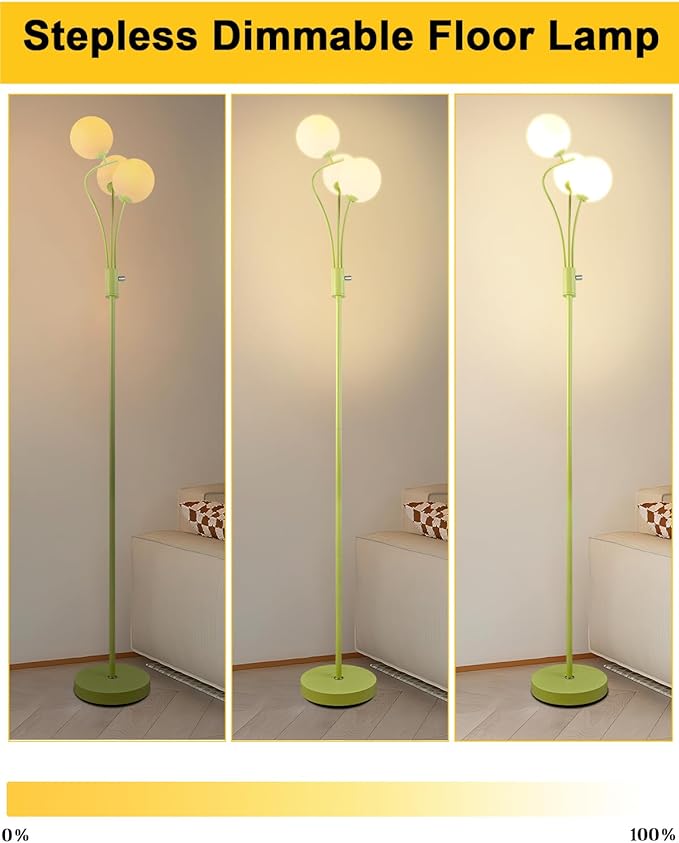 Lightdot Globe Standing Lamps with 3Pcs 3000K G9 Bulbs Stepless Green Dimmable Floor Lamp with Stable Base 3-Lights Modern Design Mid Century Floor Lamp for Living Room/Bedroon/Office