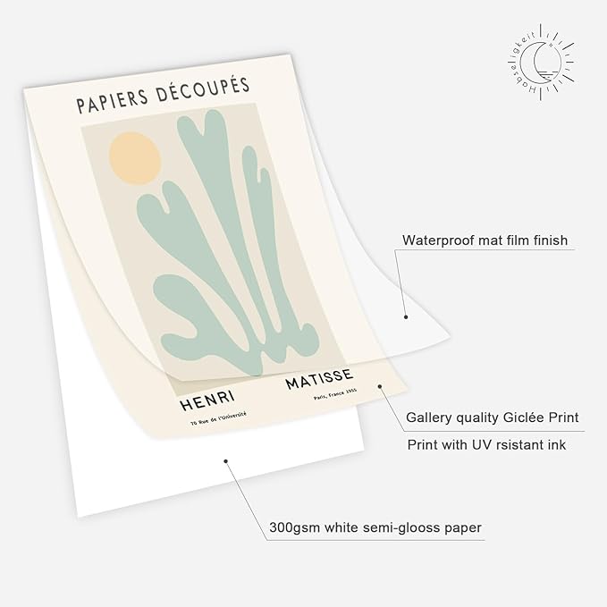 Habseligkeit Sage Green Wall Art Prints, Abstract Matisse Wall Art Exhibition Posters, Vintage Wall Art Prints, Retro Room Decor for Girl's Bedroom 11x14 inch, Unframed