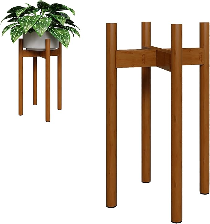 Adjustable Plant Stand Light Brown Tall