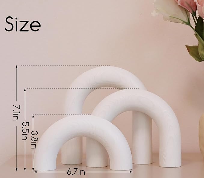 HMASYO 3Pcs Wood Arch Decorative Objects, Coffee Table and Shelf Decor, Neutral Home Accents for Living Room, Modern Table Top Bookshelf Boho Office Aesthetic