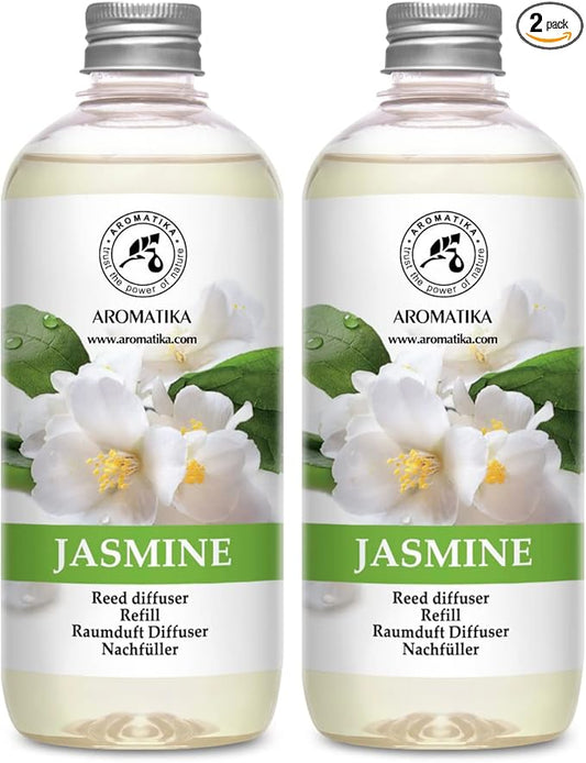 Reed Diffuser Refill With Jasmine Essential Oil 34 Fl Oz - 2x500ml - Fragrance Oil - Room Freshener - Floral Fragrance - Fresh and Long Lasting