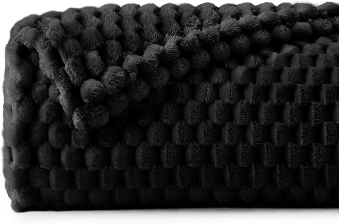 BEDELITE Fleece Blanket Twin Size for Bed Couch, 3D Jacquard Decorative Black Throw, Soft and Cozy Warm Plush Fuzzy Blanket All Seasons Suitable, 60x80Inches