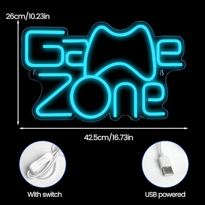 Game Zone Neon Sign,Gamer Neon Light for Game Room Decor,Gaming Neon Light Signs Gift for Teen Boys Room Decor with USB Powered