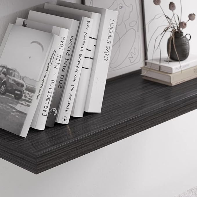 Floating Shelf, Set of 1 Wall Shelf, 24 in W x 12.75 in D x 2 in H Wooden Floating Wall Shelf with Invisible Brackets for Living Room/Bedroom/Bathroom/Kitchen Storage and Decor, Black Wood