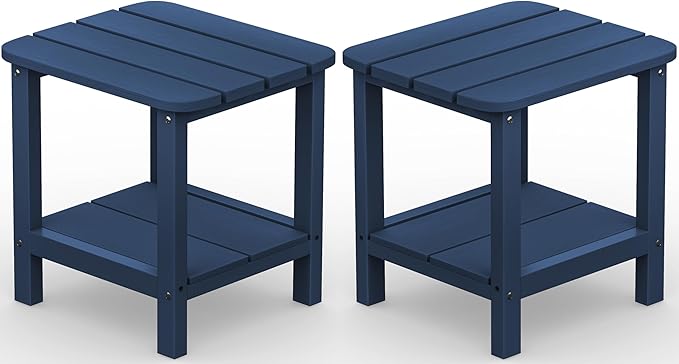 SERWALL Adirondack Table Set of 2, Outdoor Side Table- Blue