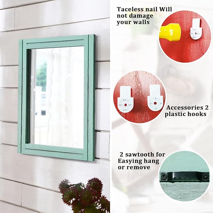 AAZZKANG Rectangle Wall Mirror with Wood Framed Small Modern Hanging Mirrors Decor for Bedroom Bathroom Living Room Entrance Green