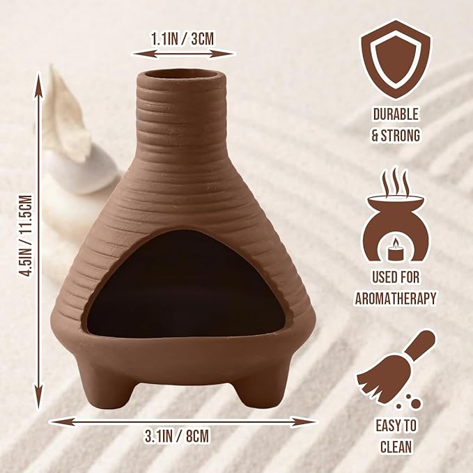 Palo Santo Holder Handmade Ceramics Incense Burner Chimney Dish Smudge Bowl for Palo Santo Sticks Sage Bundles with Brush(Brown) (Aroma Diffuser Red)