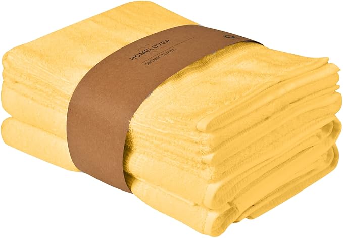 HOMELOVER 4 Piece Towel Set - 100% Organic Cotton 2 Bath Towels & 2 Hand Towels - 500 GSM, Hotel Quality, Soft, Highly Absorbent & Quick Drying Wash Towels for Kitchen & Bathroom (Lemon Yellow)
